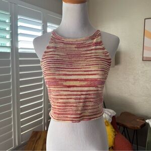 Red and cream knit halter tank top